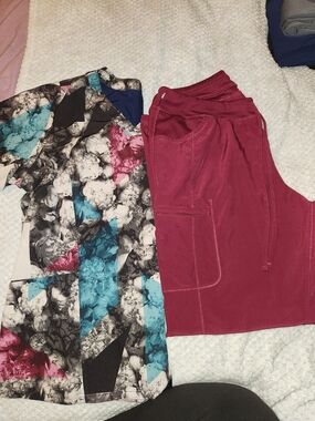 Women's Multicolor Geometric Print Top + Maroon Scrub Pants
